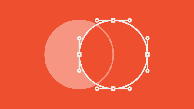 Vector drawing of two intersecting circles revealing path control points and handles.